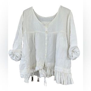 RARE Vintage early LOVE Patch Magnolia Pearl White Linen With Ruffle Hem